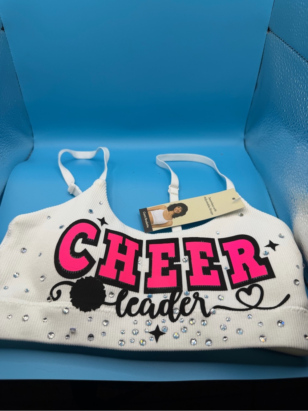 Hand Crafted White & Hot Pink CHEER Leader Sports Bra